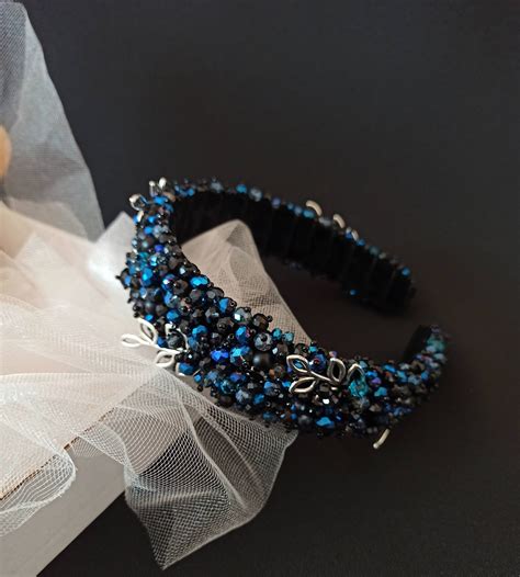 Crystal Blue Headband Crystal Hair Band Bridesmade Crystal Etsy