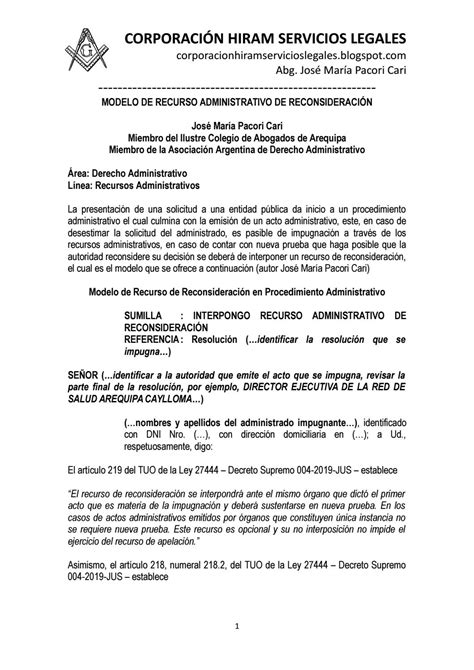 Modelo De Recurso Administrativo De ReconsideraciÓn By