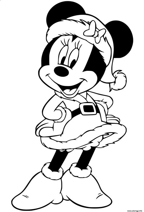 Coloriage Minnie Wearing Santa Hat Dessin Noel Disney à Imprimer