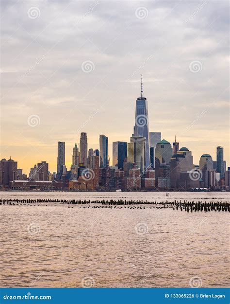 Sunrise Shot Of Manhattan Seen From Hoboken Waterfront Stock Photo