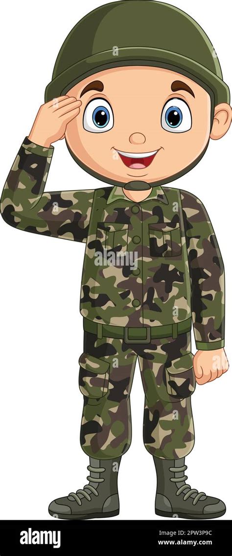 Cartoon Army Soldier Saluting On White Background Stock Vector Image