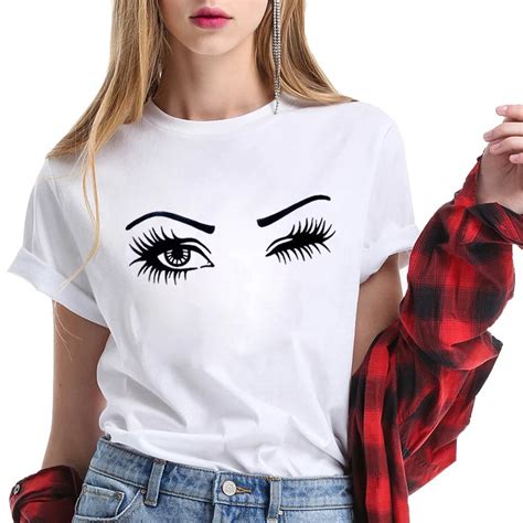 enjoythespirit funny blink eyelash t shirt graphic tee women loose fit 100 cotton ladies tops