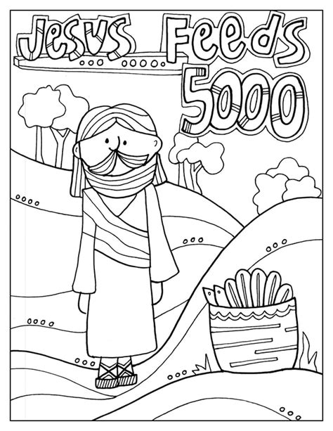 Jesus Feeds 5000 Coloring Page Kids Bible Lessons Images And Photos