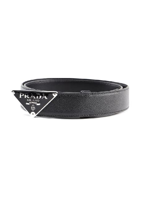 Prada Triangular Logo Buckle Belt In Black Modesens