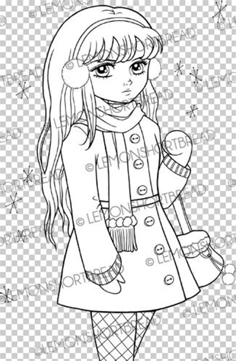 Digital Stamp Winter Sulk Girl Digi Coloring Page Snow Anime Etsy