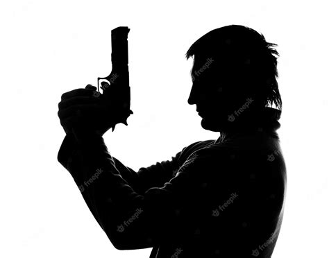 Premium Photo Silhouette Of Man With Gun Shooting Isolated On White