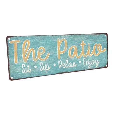 The Patio Sit Sip Relax 4 x12 Metal Sign Wall Décor for Porch