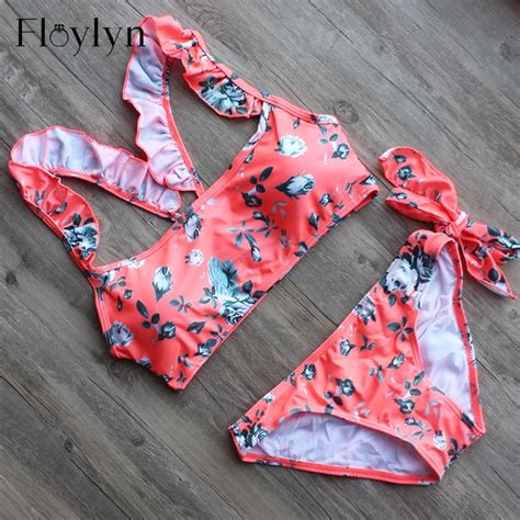 Floylyn Women Push Up Brazilian Swimsuits Sexy Tassel Fringe Strap Bowknot String Swimwear Beach