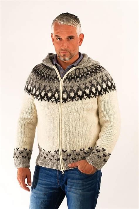 Skipper Wool Cardigan Whood White Icelandic Wool Sweaters Wool
