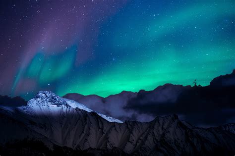 Northern Lights Night Sky Mountains Landscape 4k Hd Nature 4k Wallpapers Images Backgrounds