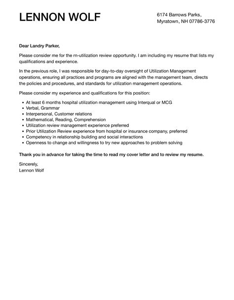 RN-Utilization Review Cover Letter | Velvet Jobs