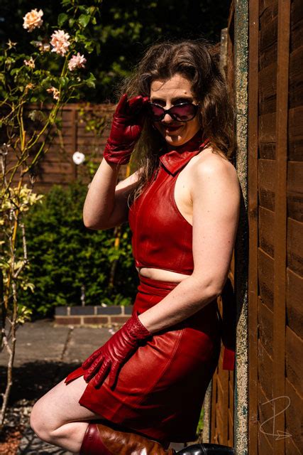 Ravishing Red Leather Skirt And Top Catching The Sun Out In My Garden