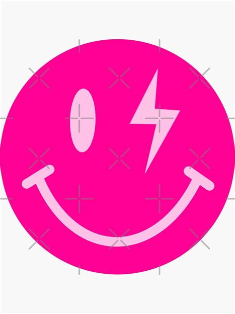 Neon Pink Lightning Smiley Face Sticker For Sale By Ahtdesigns