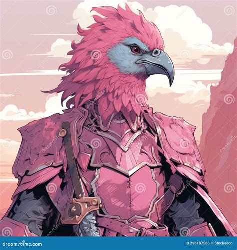 Anthropomorphic Pink Parrot God Dnd 5e Artwork Stock Illustration