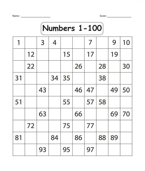 Filling The Missing Numbers Worksheet