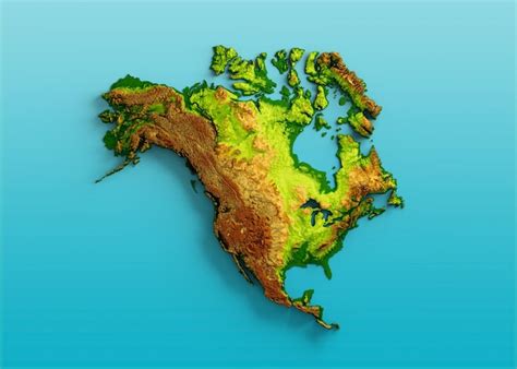 Premium Photo North America Map Shaded Relief Color Height Map On Sea