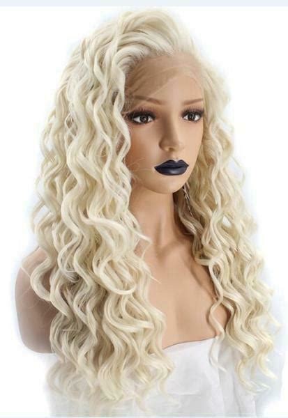 Natural Womens Long Kinky Curly Light Platinum Blonde Lace Front Full