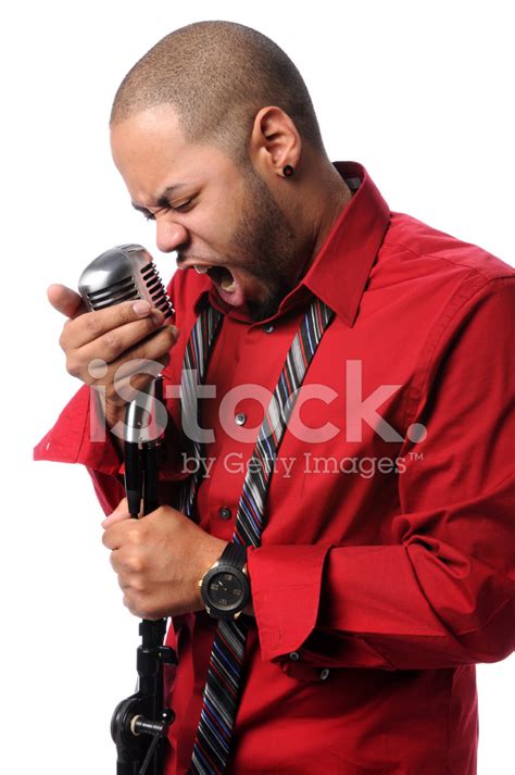 Man Singing Into Vintage Microphone Stock Photo Royalty Free Freeimages