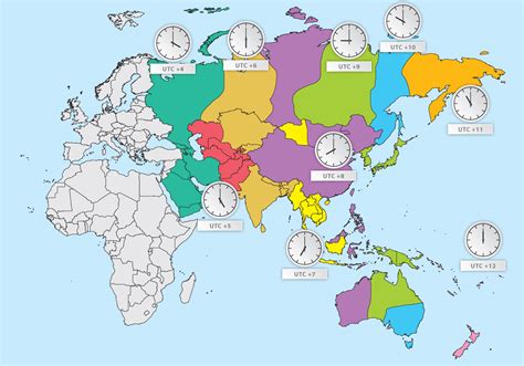 Time Zone Map Asia Map Vector
