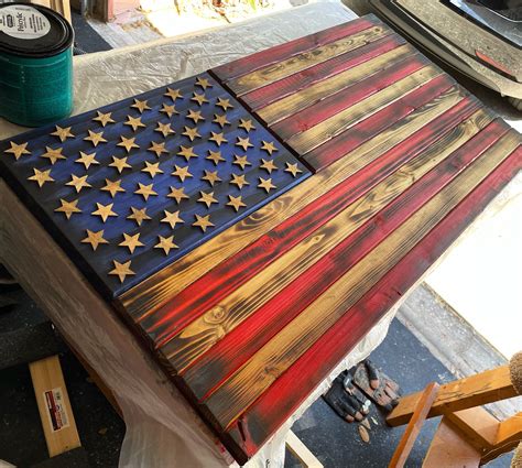 3ft Wooden American Flag W3d Stars Etsy
