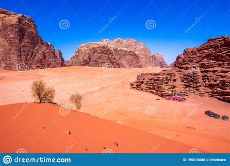 Wadi Rum Jordan Valley Of The Moon Desert Landscape Stock Photo