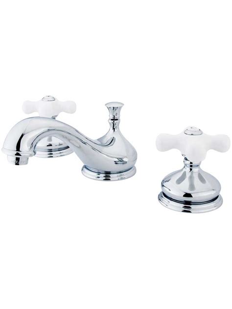 Cumberland Widespread Bathroom Faucet With White Porcelain Cross