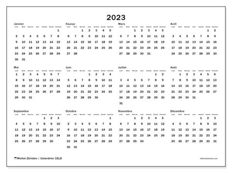 Calendrier 2023 à Imprimer “32ld” Michel Zbinden Be