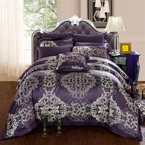 Bedroom Luxury Classic Queen Size Bed With Deep Purple And Silver
