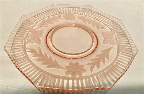 Blush Pink Depression Glass Serving Cake Plate With Butterfly And