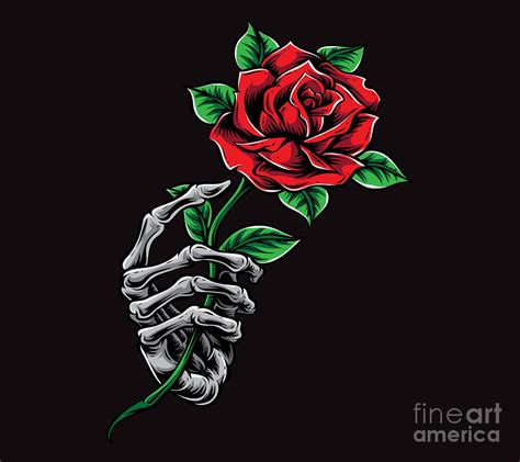 Skeleton Hand Holding Red Rose Digital Art By Noirty Designs Pixels