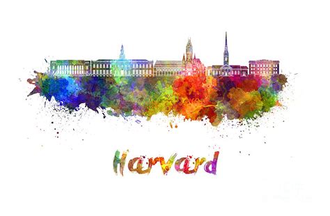 Harvard Skyline In Watercolor Painting By Pablo Romero Fine Art America