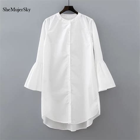 White Shirt Dress Summer 2017 Fashion Flare Sleeve Elegant