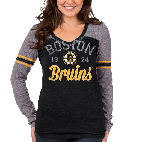 Boston Bruins New Era Womens Fitted V Neck Tri Blend Long Sleeve T