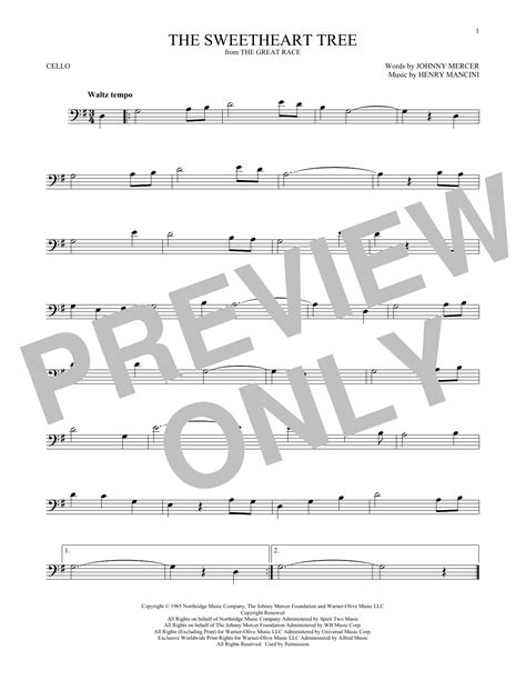 The Sweetheart Tree Sheet Music Henry Mancini Cello Solo