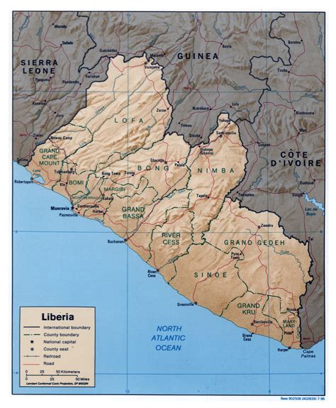 Large Detailed Political And Administrative Map Of Liberia With Relief