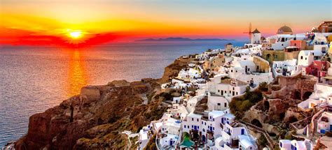 sunset on the island of santorini greece онлайн Обои на рабочий стол mirowo