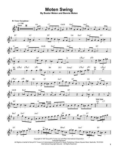 Download sheet music for swing. Moten Swing Sheet Music | Sonny Stitt | Tenor Sax Transcription