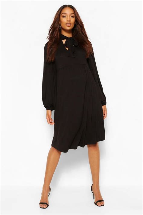 Maternity Tie Neck Drape Sleeve Smock Dress Boohoo