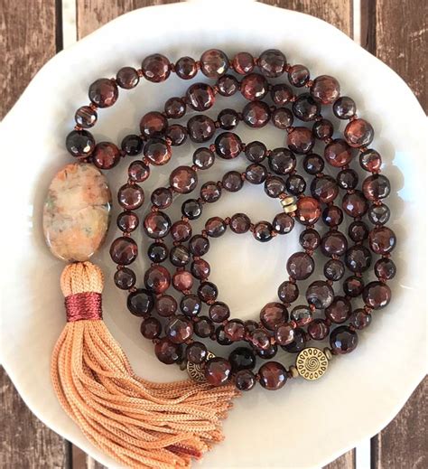 Red Tiger Eye Mala Necklace Mala Beads Knotted Agate Pendant