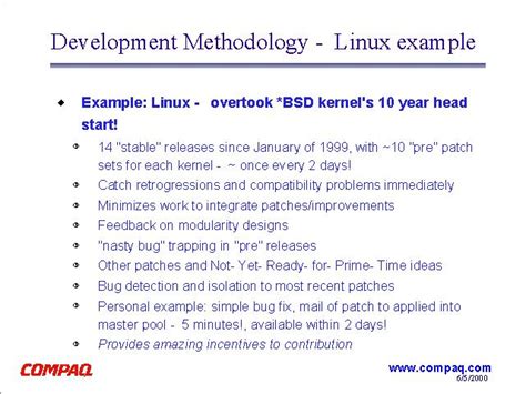 Traditional waterfall & modern agile approach. Development Methodology - Linux example