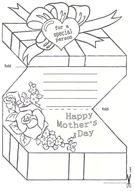 This explosion type printable mother's day card starts as a flat printable template with room to color and write and then folds up into a deceivingly simple little square! Mother´s Day Card - English ESL Worksheets for distance ...