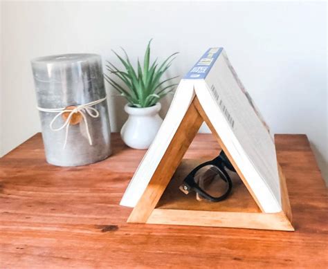 This Triangular Wooden Book Holder And Bookmark Is Perfect For Any Book
