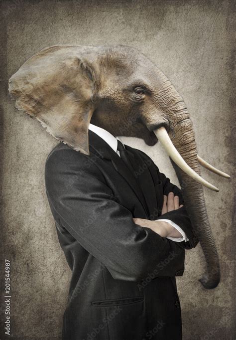 Fotobehang Elephant In A Suit Man With The Head Of An Elephant