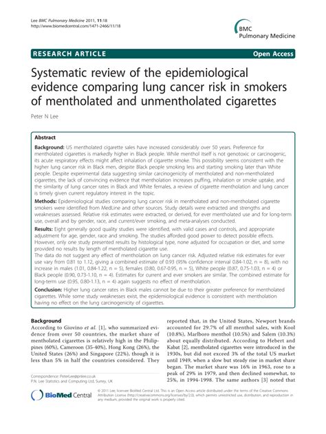 pdf systematic review of the epidemiological evidence comparing lung cancer risk in smokers of