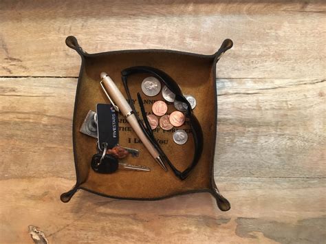 Monogrammed Valet Tray For Men Personalized Leather Catchall Etsy