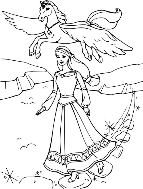 Coloriage belle princesse licorne avec des ailes. Dessin De Barbie A Imprimer - GreatestColoringBook.com