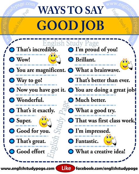 Other Ways To Say Good Job In English English Study Page