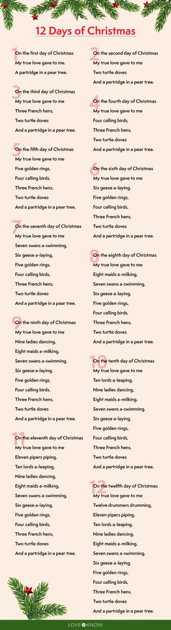 Lyrics For The Twelve Days Of Christmas Printable