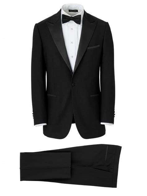 Suits Wool Blend Peak Lapel Tuxedo Black Paul Fredrick Mens