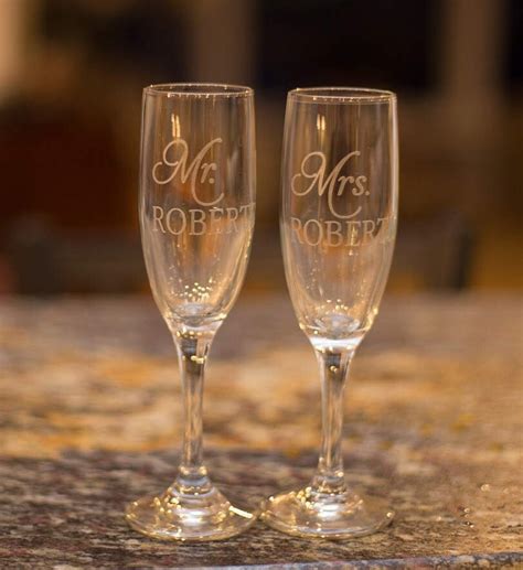 Personalized Bride And Groom Etched Champagne Flutes Mr And